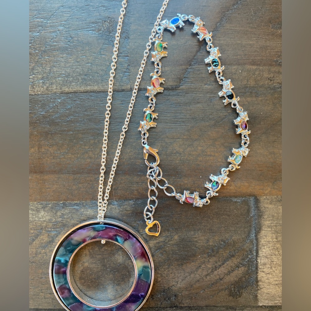 - Multicolour necklace (NWT) and cute kitty anklet/bracelet